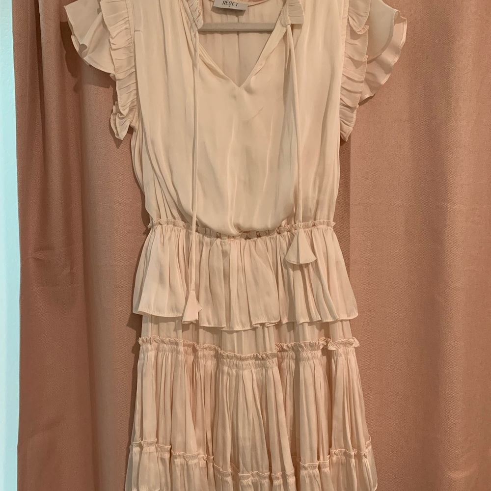 Cream Satin Ruffle Mini Dress